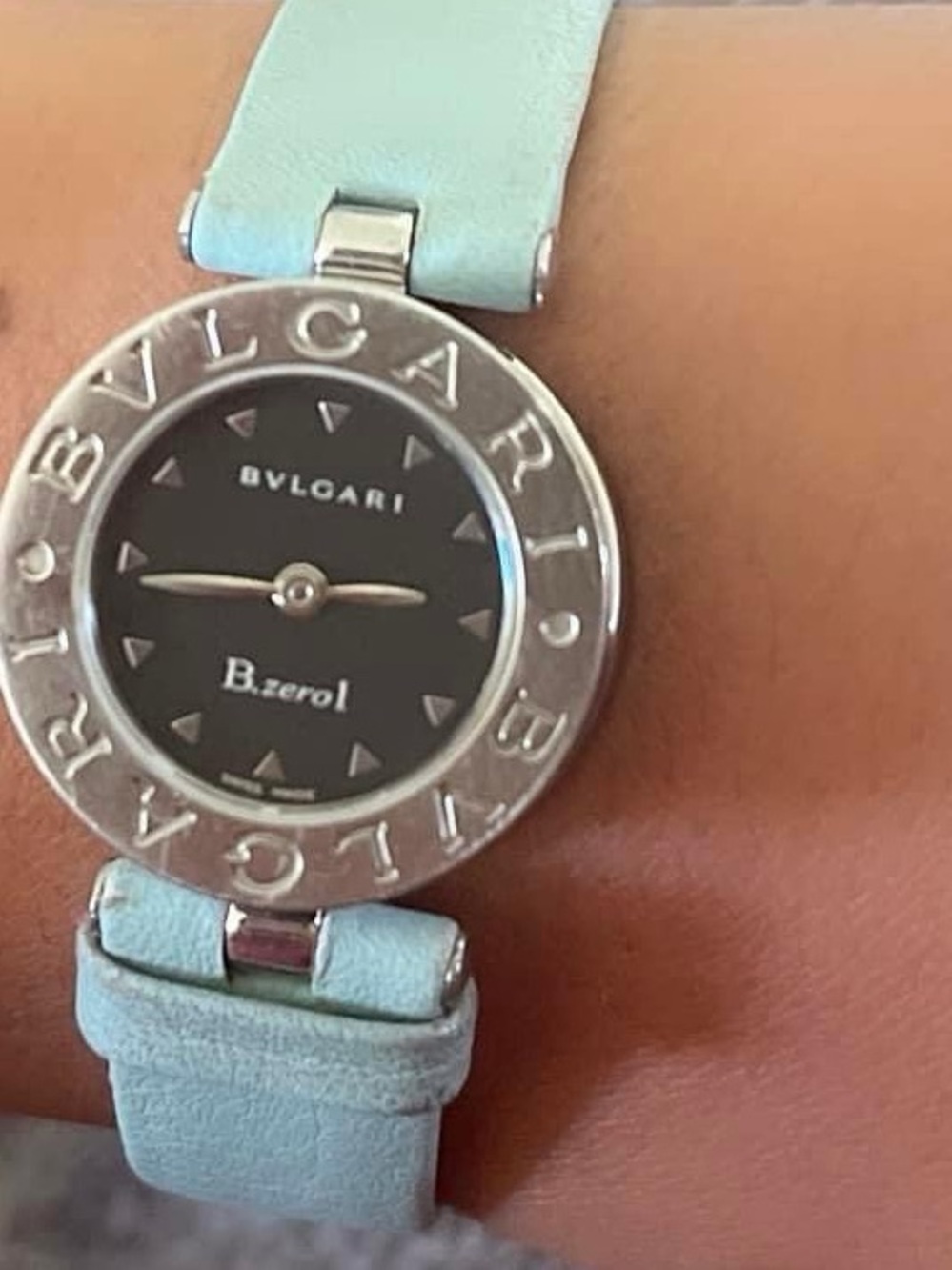 Bulgari B.zero1 Watch with Light Aqua Strap and Black Dial